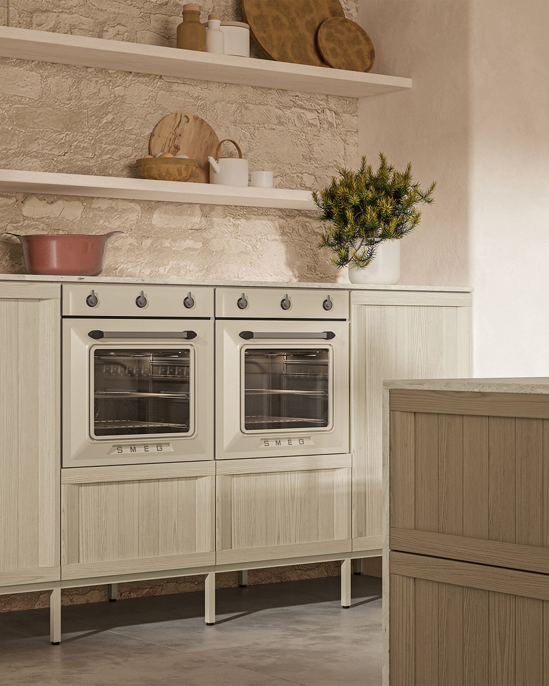 Detalle de una cocina Arrex con acabados y materiales naturales